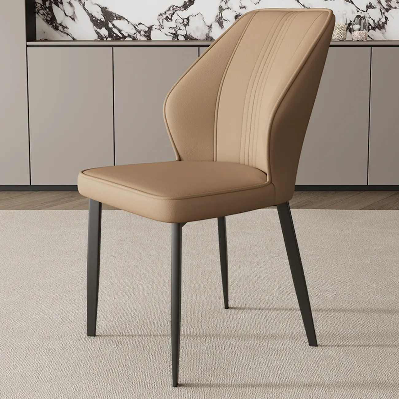 Modern Faux Leather Upholstered Wingback Dining Chair with Metal Legs