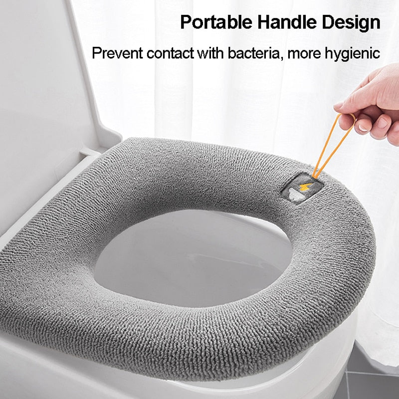 HULIANFU Winter Warm Toilet Seat Cover Closestool Mat 1Pcs Washable Bathroom Accessories Knitting Pure Color Soft O-shape Pad Bidet Cover - Deanwangkt