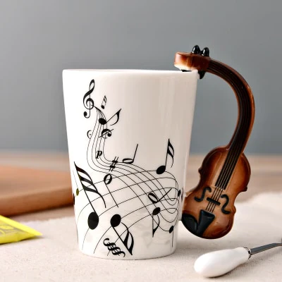 HULIANFU Novelty Music Note Cup Ceramic Guitar Coffee Mugs Personality Tea/Milk/Juice/Lemon Water Bottle Christmas Birthday Gift - Deanwangkt