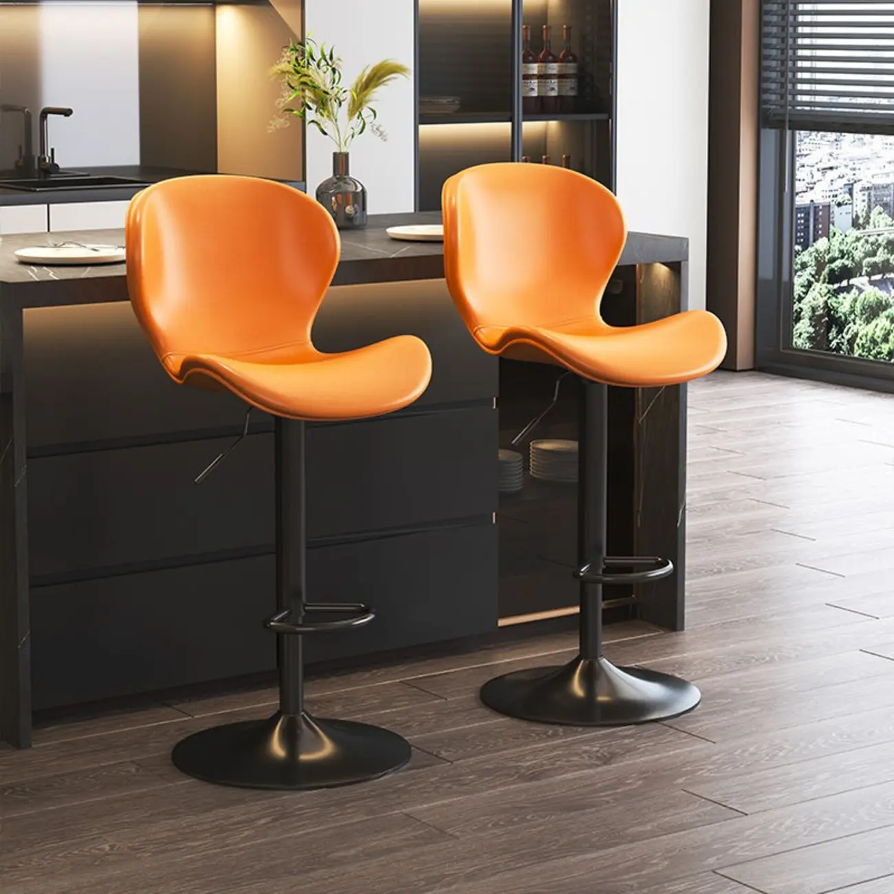 Modern Saddle Pedestal Swivel Adjustable Bar Stools