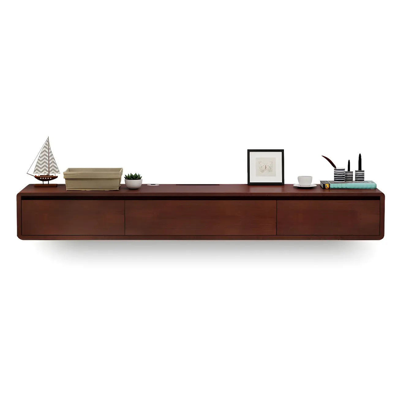 Scandinavian Wood Floating TV Stand with Cabinet
