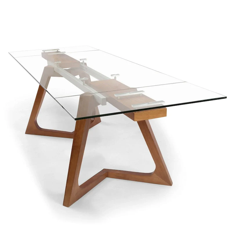 transparent Glass Top with Wood Leg Extendable Dining Table - 63/94.5*35.43*29.53 inches