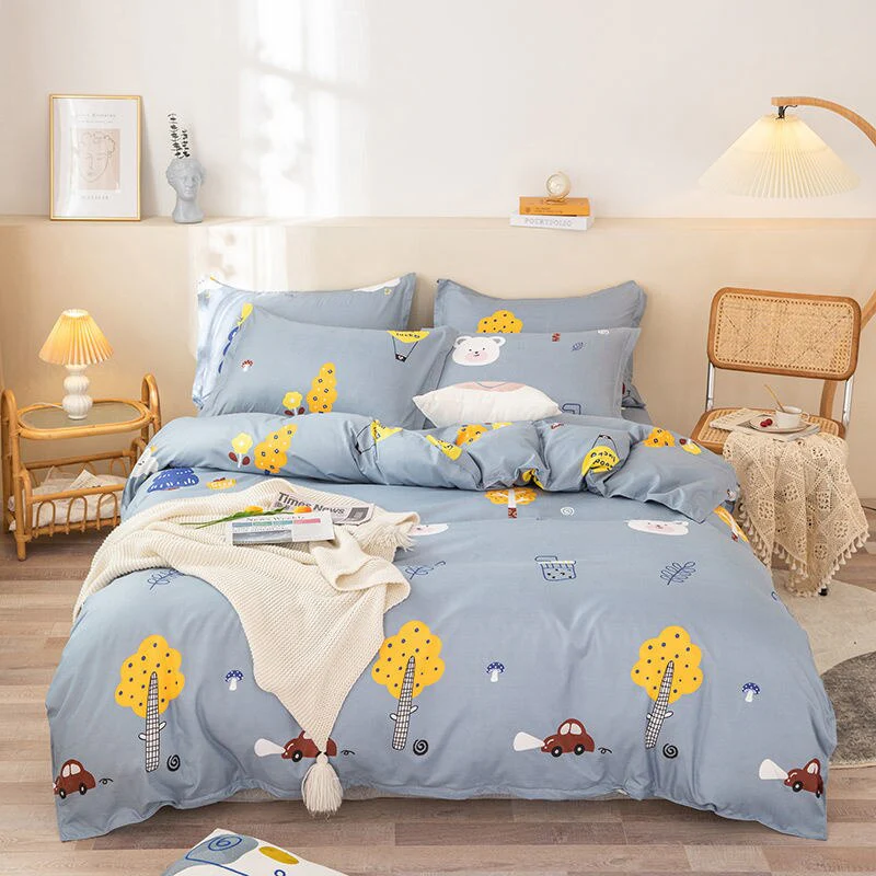 HULIANFU  Soft Bedding Set with Fitted Sheet Duvet Cover Pillowcase Boys Girls Bed Linen Flowers Plant Home Bedclothes - Deanwangkt
