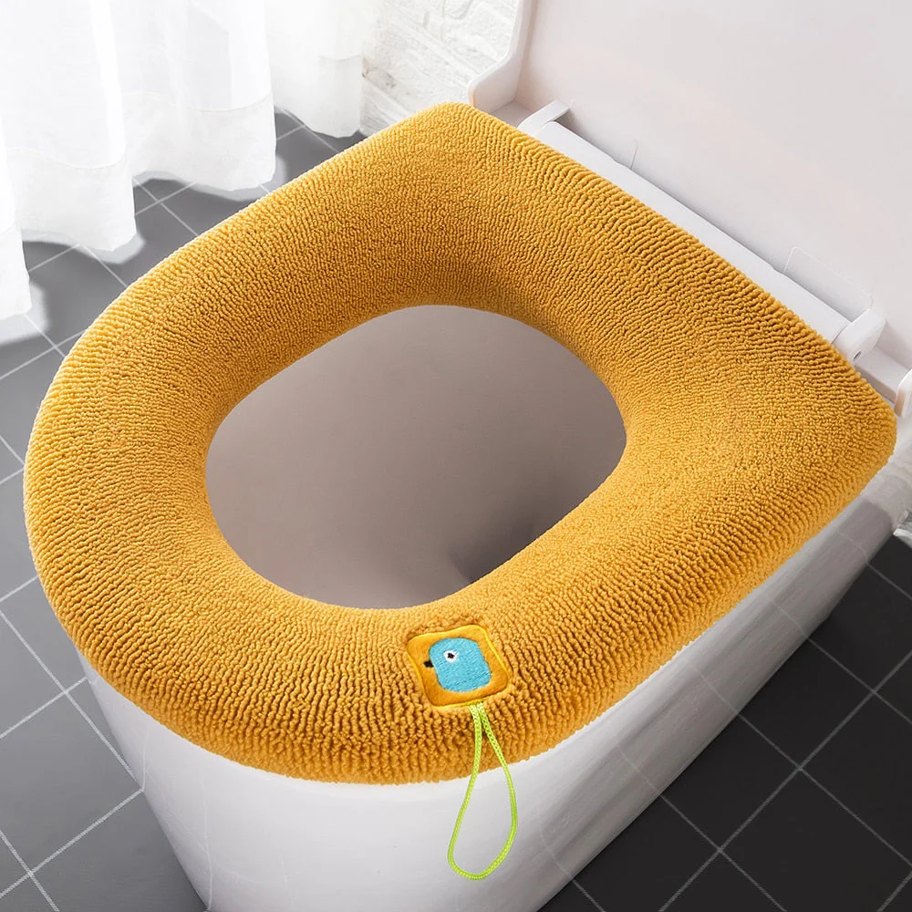 HULIANFU Winter Warm Toilet Seat Cover Closestool Mat 1Pcs Washable Bathroom Accessories Knitting Pure Color Soft O-shape Pad Bidet Cover - Deanwangkt