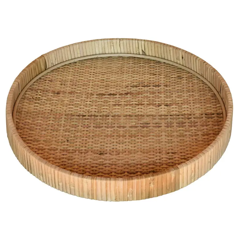 HomeRoots 12  Natural Round Bamboo Handmade Serving Tray
