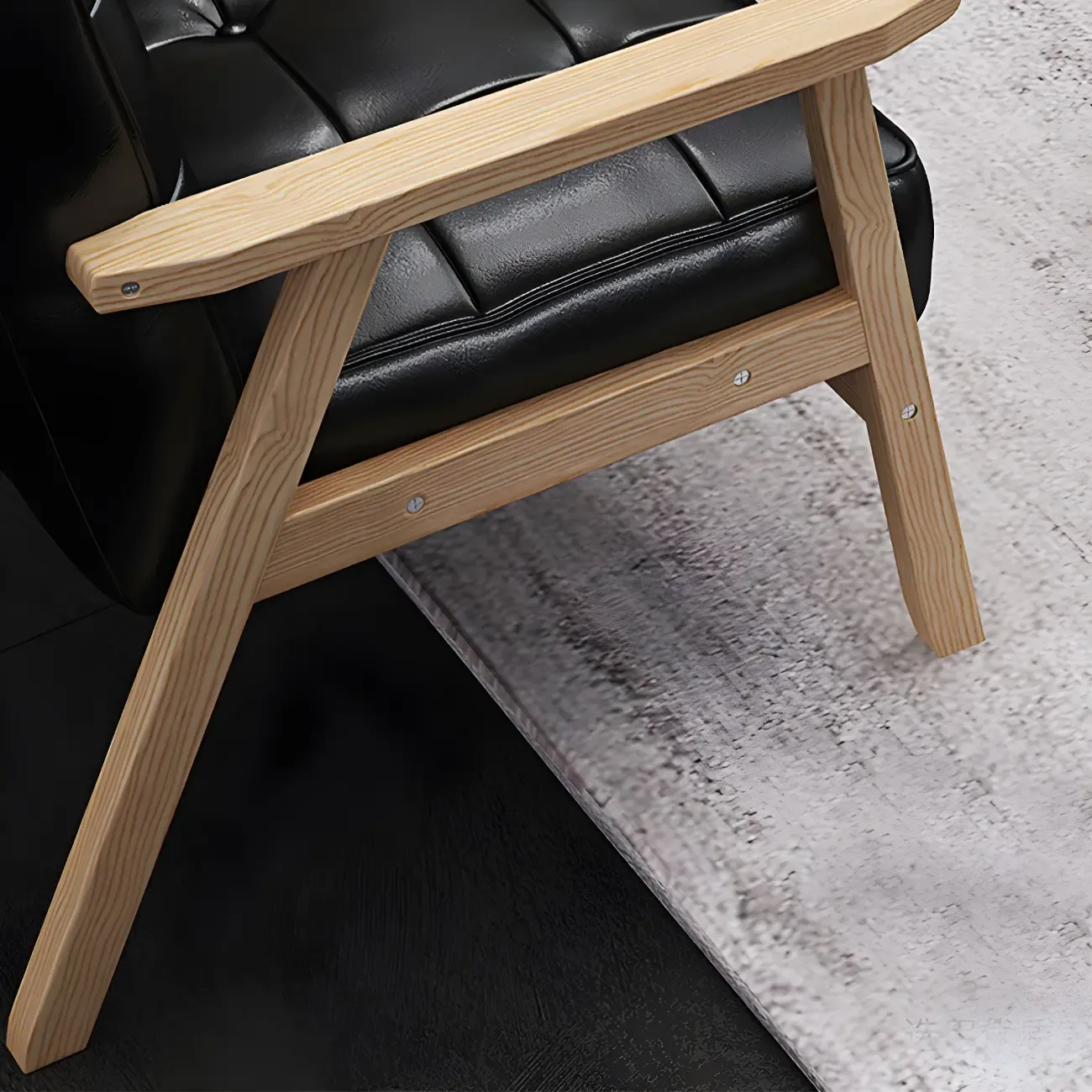 Modern Leather Tufted Accent Chair with Wood Frame