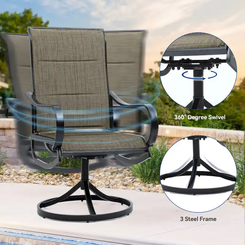 Patio Dining Set with 23 W Upholstered Swivel Chairs and Table