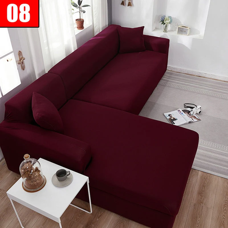 HULIANFU Solid Color Elastic Sofa Cover For Living Room 1/2/3/4 Seater L-Shaped Corner Sofa Cover Slipcover Stretch Couch Armchair Covers - Deanwangkt