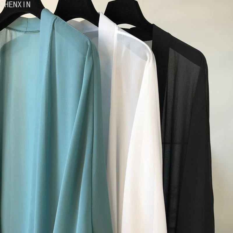 Hulianfu long Jacket Women Summer Thin Loose See-through Sunscreen Pure Long Sleeve Sexy  Coat Chiffon Bohemian Female New Fashion Tops - Deanwangkt