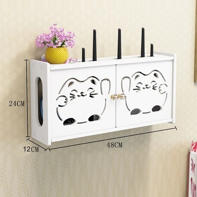 HULIANFU Large Wireless Wifi Router Storage Box PVC Density Panel Shelf Wall Hanging Board Bracket Cable  Organizer Home Decor - Deanwangkt