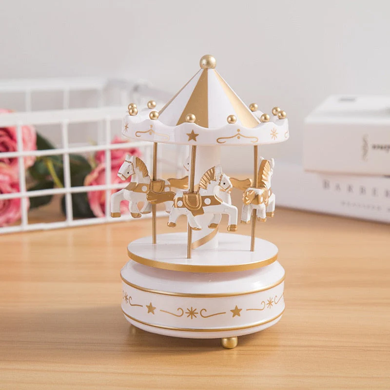 HULIANFU Merry-Go-Round Music Boxes Wind Up Wooden Horse Roundabout Carousel Musical Box Kid Birthday Christmas Gift Christmas Home Decor - Deanwangkt
