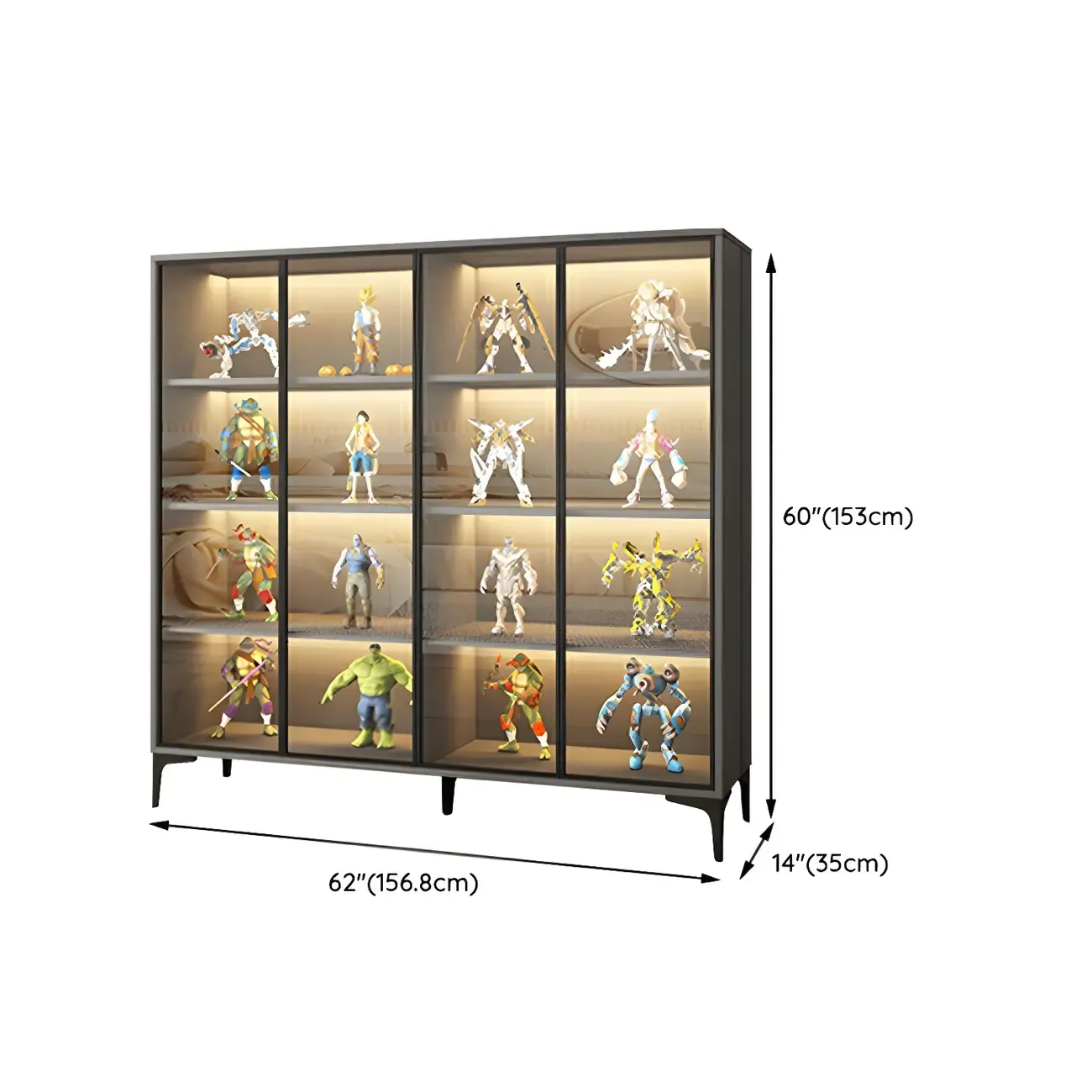 Freestanding Black Tempered Glass Wood Display Cabinet
