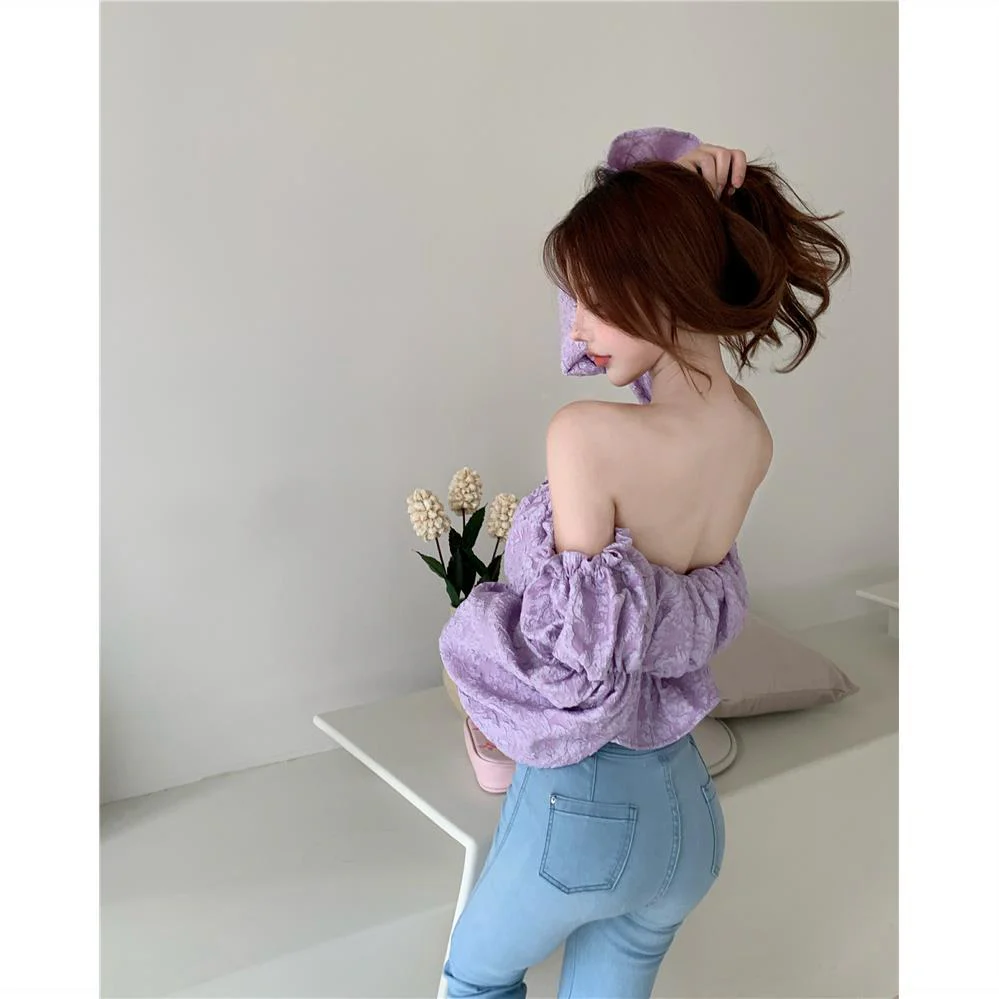 Hulianfu Floral Fashion Women Blouse Sexy Low Cut Blouse Tall Tops High Quality Jacquard Beautiful Tee Shirt Long sleeve Youth Clothing - Deanwangkt