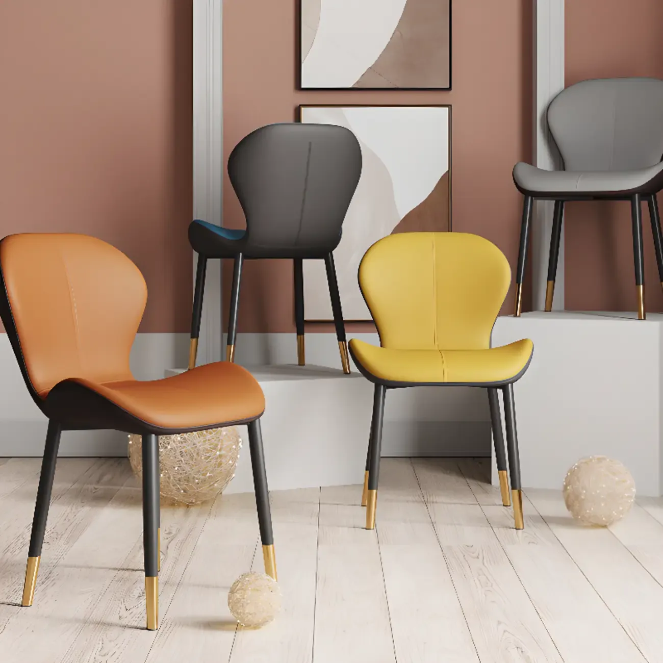 Modern Wingback Faux Leather Upholstered Dining Chair