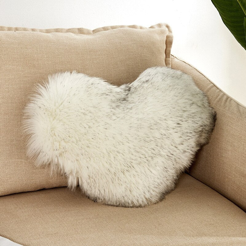 HULIANFU Sofa Pillow Cover+Inner Shaggy Pillow Love Heart Cushion Cover Faux Fur Sheepskin Pillow Case Living Room Decorative Pillowcases - Deanwangkt