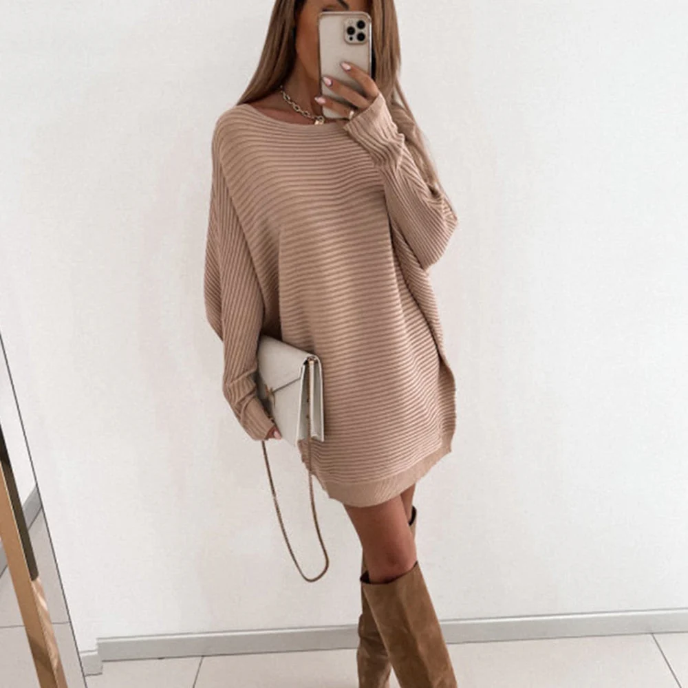 Hulianfu Sexy Off Shoulder Long Sleeve Sweater Dress Women 2022 Spring Loose Casual White Knitted Long Top Woman Mini Dresses Pull Femme - Deanwangkt