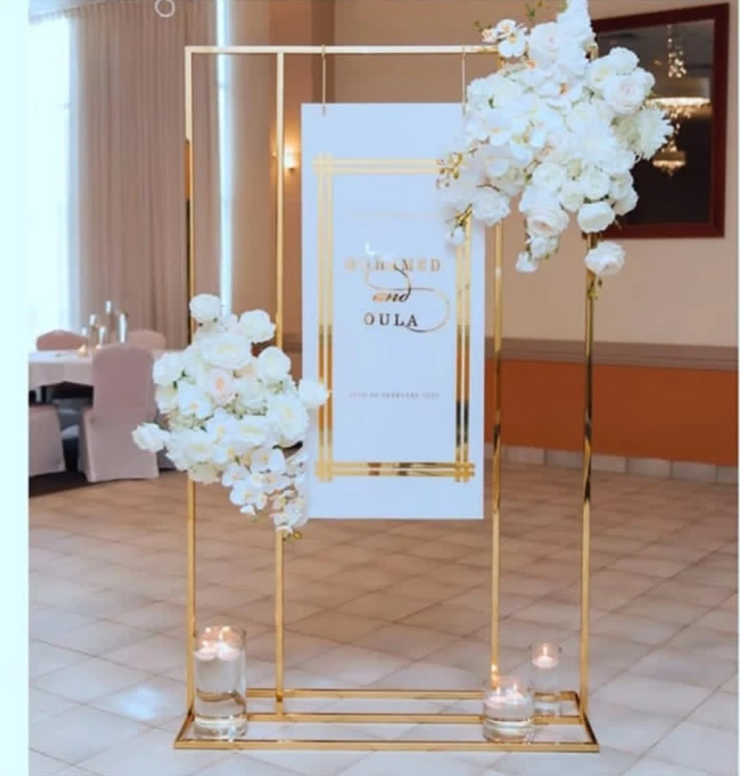 HULIANFU Wedding Arch Square Backdrop balloon Stand Background Shiny Metal Gold Plating Outdoor Artificial Flower Door Shelf Frame - Deanwangkt