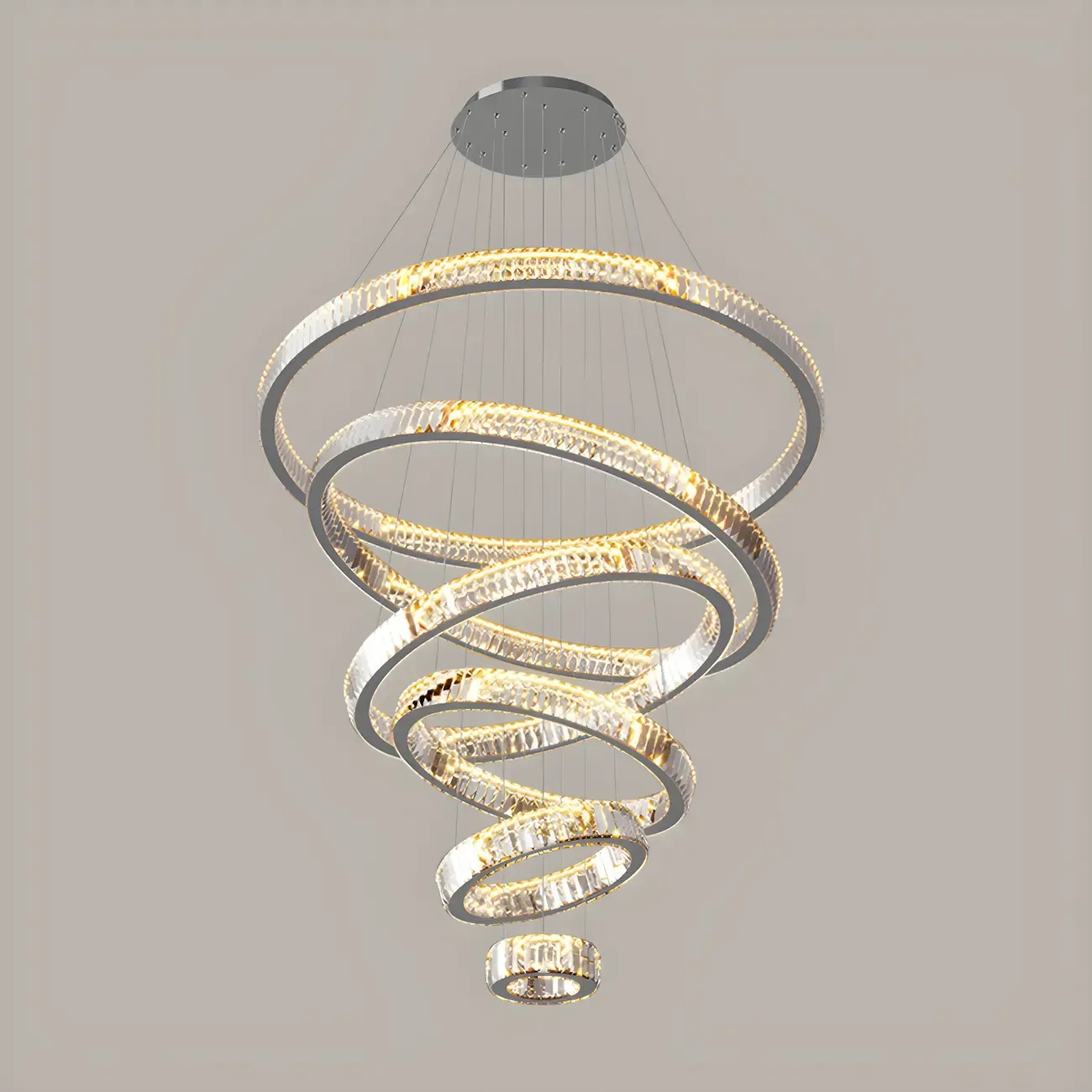 Gold Spiral Ring Crystal Tier Chandelier Modern Remote LED