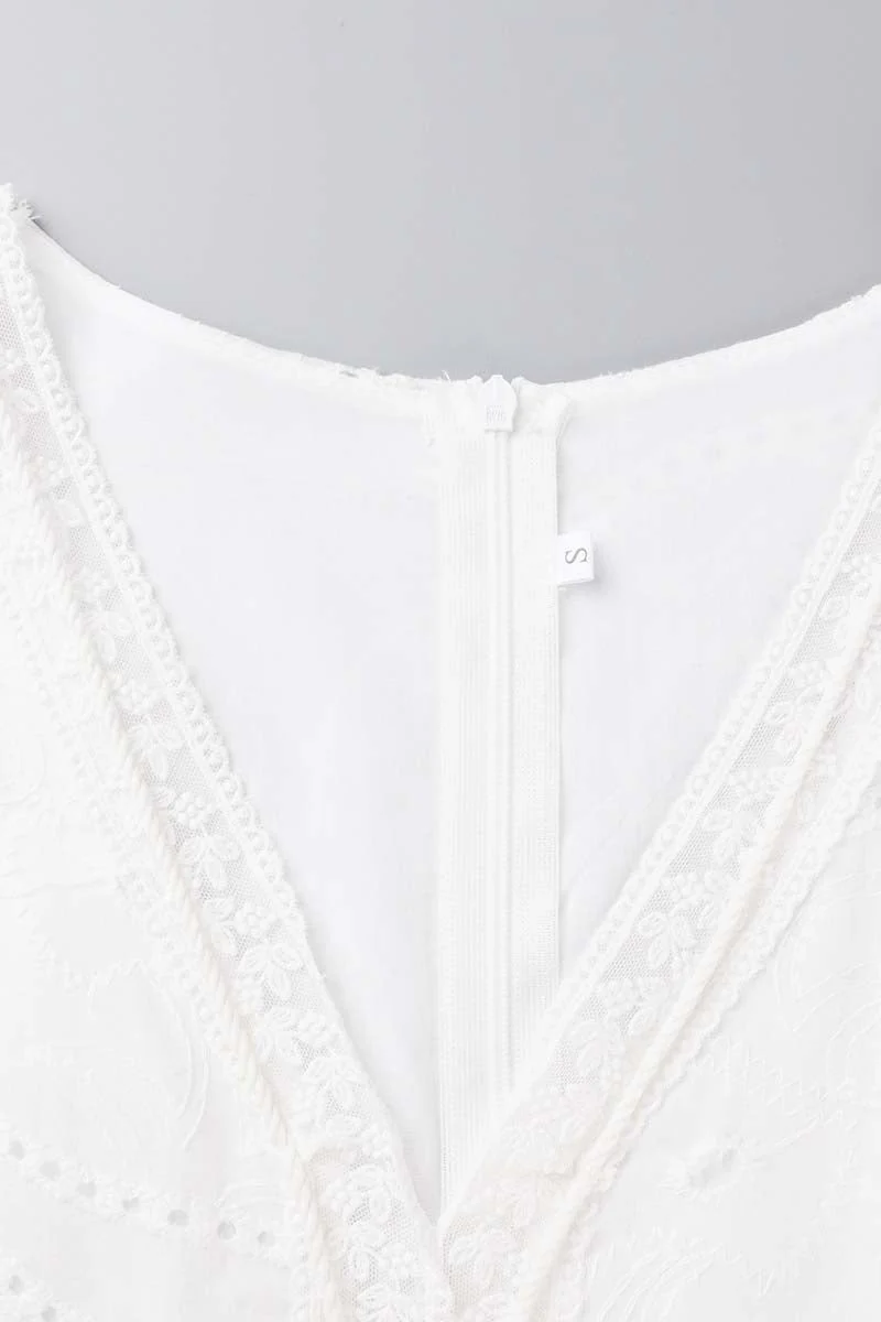 hulianfu - Sweet Elegant Solid Tassel Embroidered Hollowed Out V Neck A Line Dresses - Deanwangkt