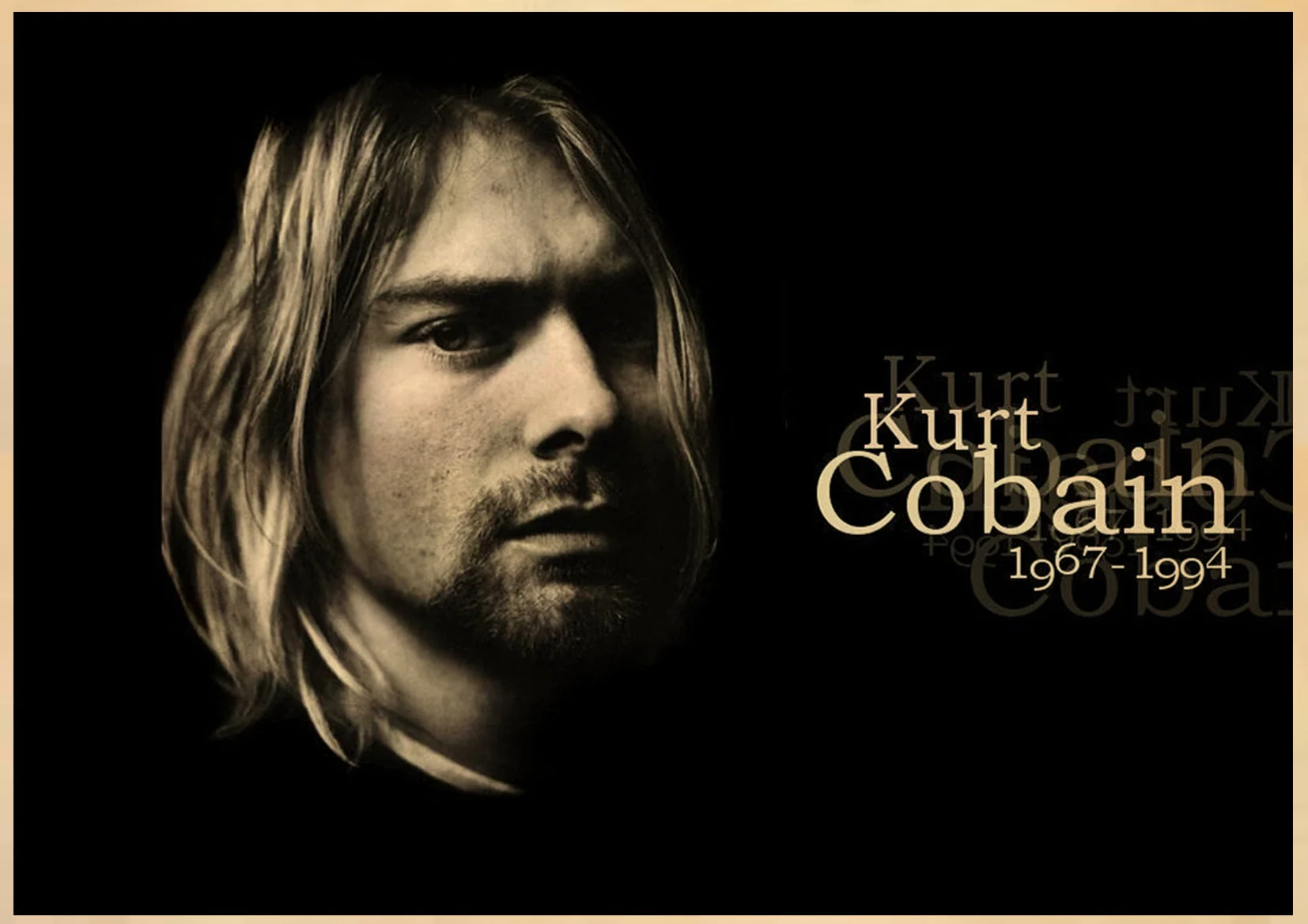 HULIANFU Singer Kurt Cobain Posters Rock and Roll Music Retro Kraft Paper Sticker DIY Vintage Room Bar Cafe Decor Gift Art Wall Paintings - Deanwangkt