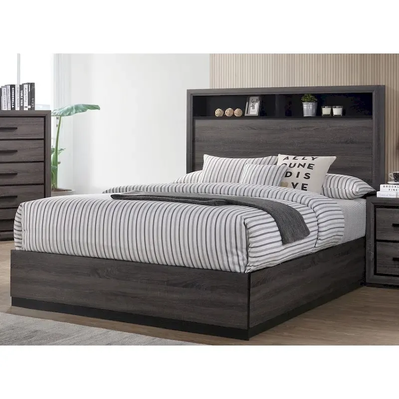 Rothwell Grey Wood Bed with Bookcase Headboard