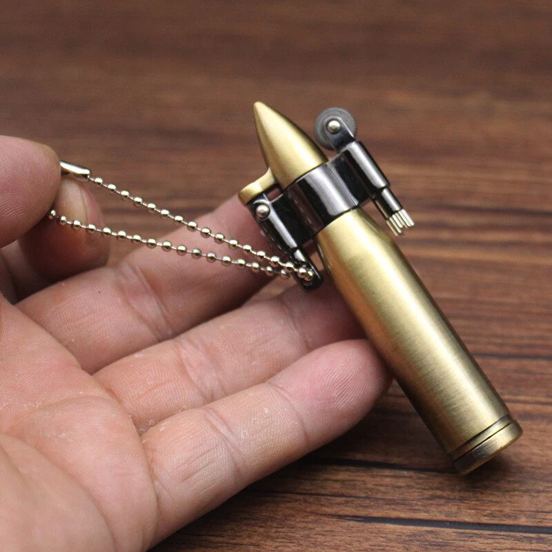 HULIANFU Retro Bullet Flint Free Fire Lighter Torch Grinding Wheel Keychain Oil Lighter New Metal Cigar Cigarette Lighter Gadget For Man - Deanwangkt