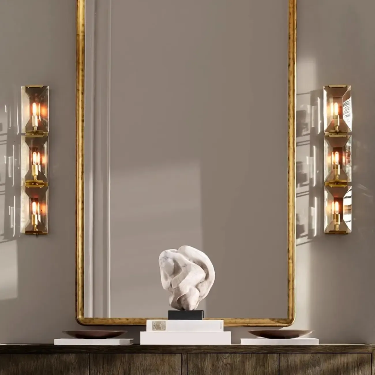 Modern Gold Rectangular Crystal Vanity Light for Bathroom