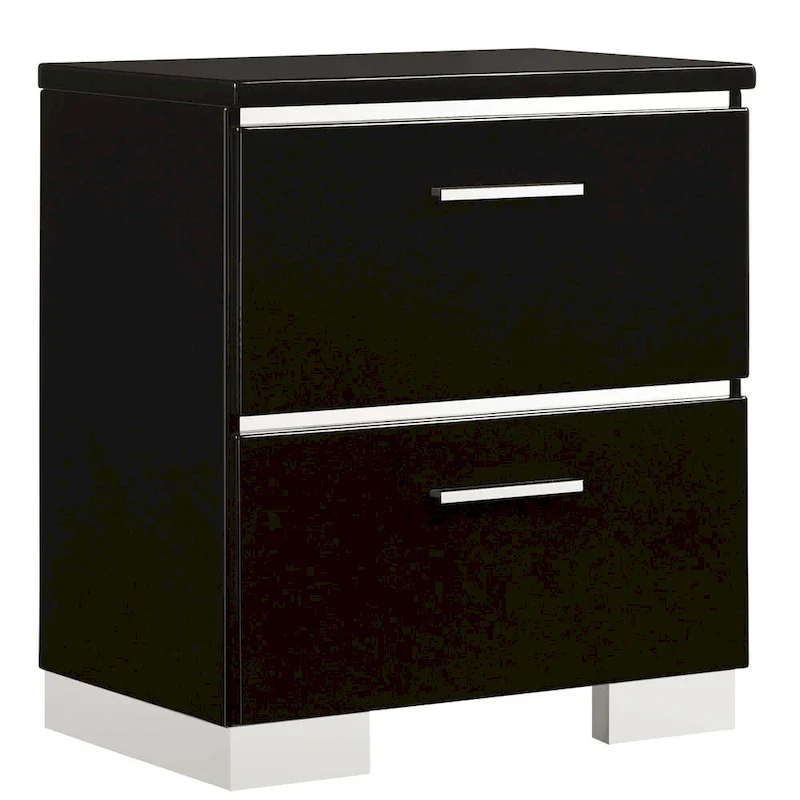 Lofa Modern Glossy Black Wood 2-Drawer Nightstand with USB Ports by Furniture of America