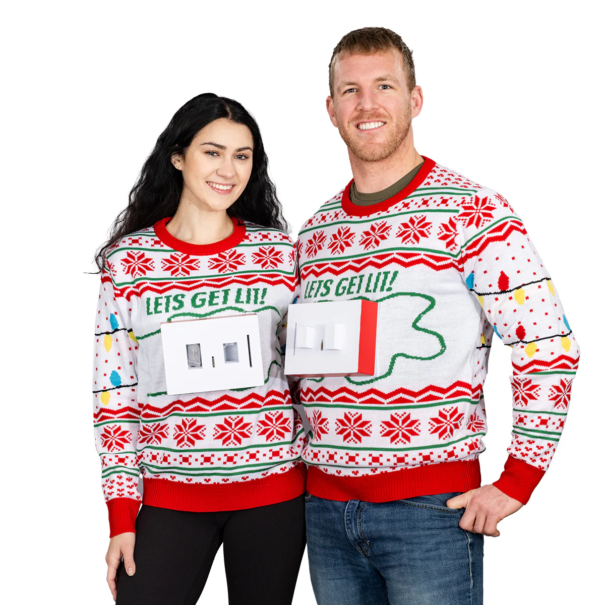3D Outlet and Plug Socket Matching Couples Ugly Christmas Sweater
