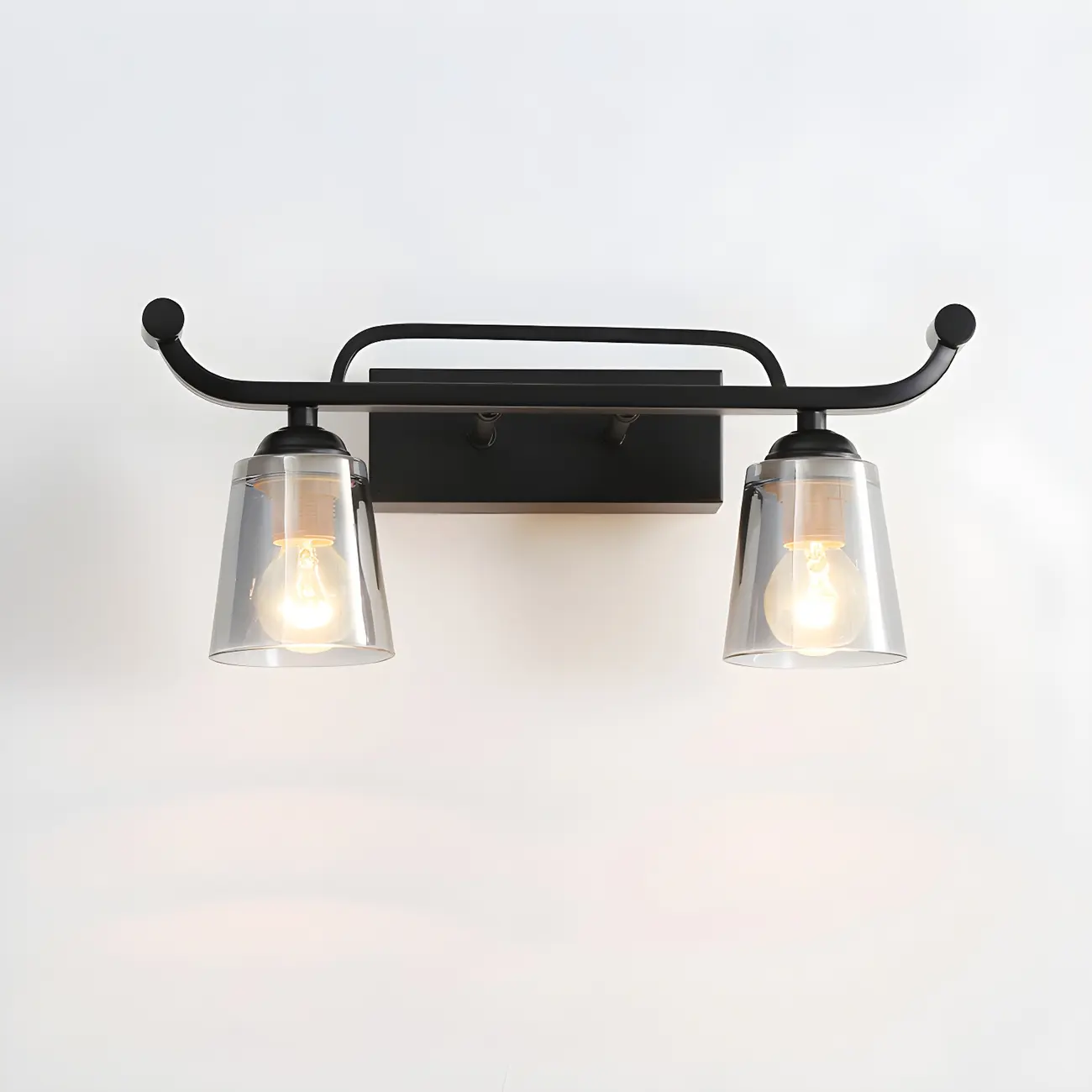 3-Light Modern Straight Bell Glass Black Vanity Light for Bathroom