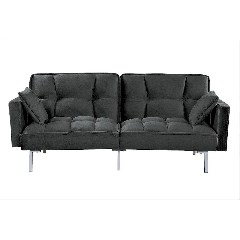 Regal Convertible Sleeper Sofa Bed Velvet Pull Out Couch with Mid-Century Style Tufted Design and Metal Legs