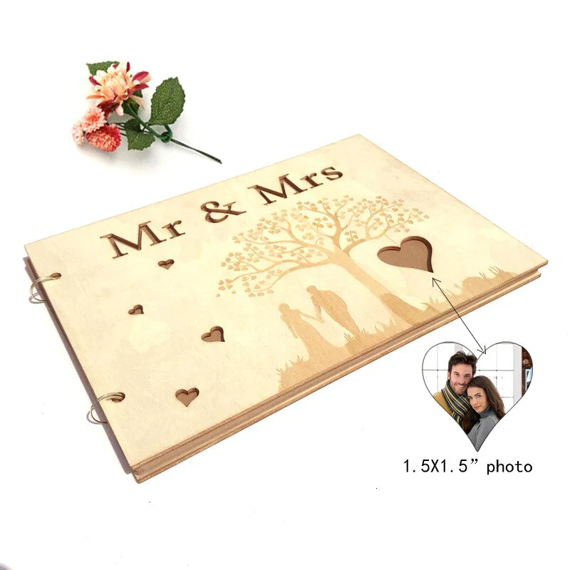 HULIANFU New Wooden Wedding Guestbook Reception Book Sign-in Book Personalized Mr. and Mrs. Photo Frame Wedding Decoration Supplies - Deanwangkt