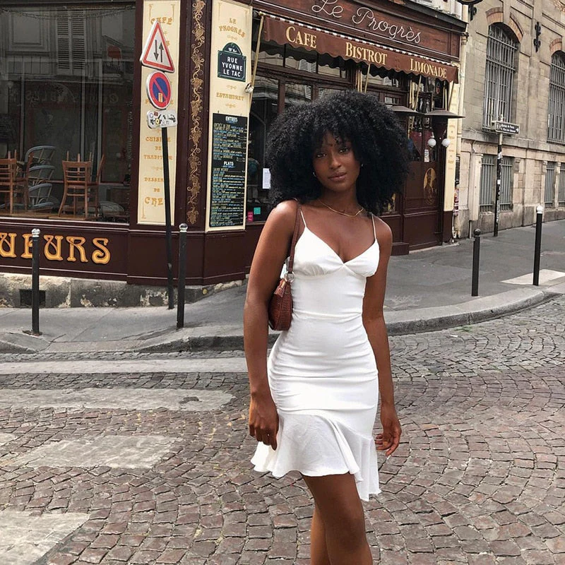 Spaghetti Straps Ruffles Mini Dress Club Party Elegant Sleeveless Slip Women's Summer Sundress Outfits Holiday - Deanwangkt