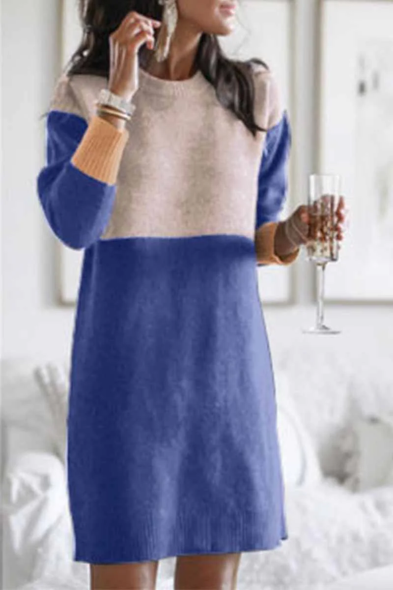 hulianfu hulianfu Loose Round Neck Paneled Mini Dress(5 Colors) - Deanwangkt