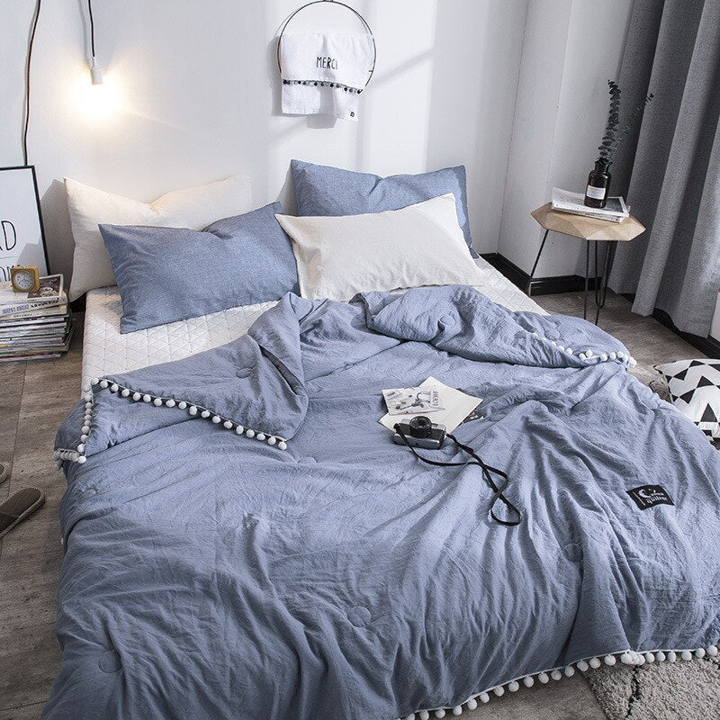 HULIANFU Summer throw Quilts fresh pink patchwork quilt stitching small balls duvet 1pc soft bedspread solid bed cover pastoral bed linen - Deanwangkt