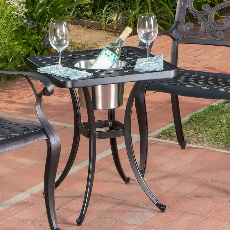 Ava Outdoor Cast Aluminum Bistro Table with Ice Bucket by Christopher Knight Home - 21.00  D x 21.00  W x 25.00  H