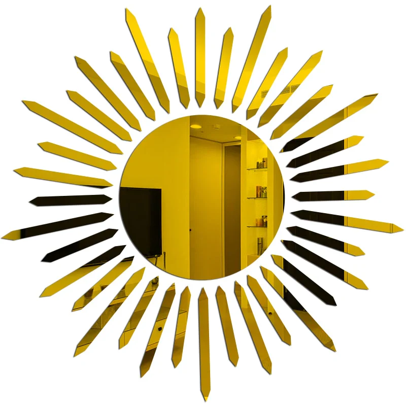 HULIANFU New Decorative Mirrors DIY Wall Stickers Sun Flower Aesthetic Room Decor Mirror Stickers For Living Room Decoración Hogar - Deanwangkt
