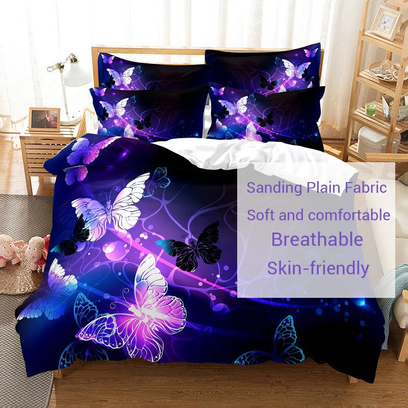 HULIANFU Purple Bedding Set Linens Duvet Cover Bed Quilt Pillow Case 3D Comforter Lavender Butterfly Double Full King Queen Twin Single - Deanwangkt