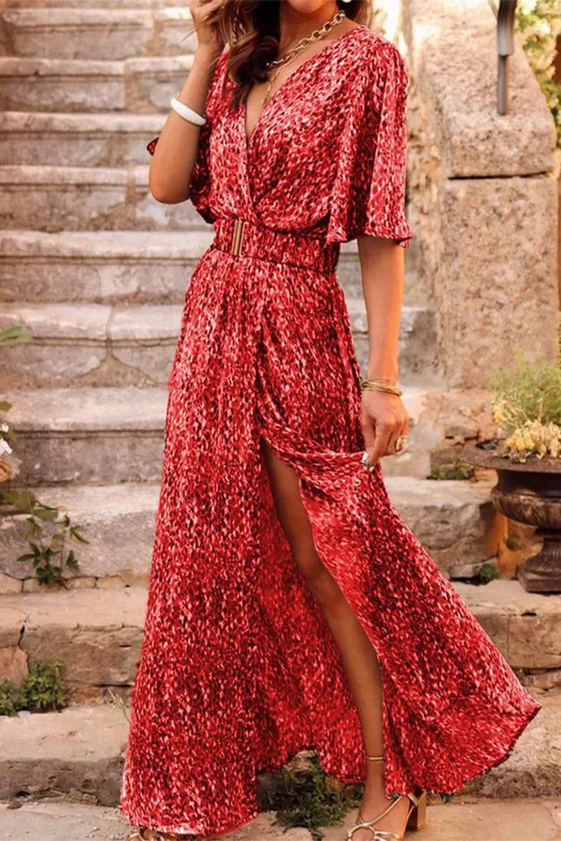 hulianfu Bohemian College Floral Patchwork With Belt V Neck Waist Skirt Dresses(5 Colors) - Deanwangkt