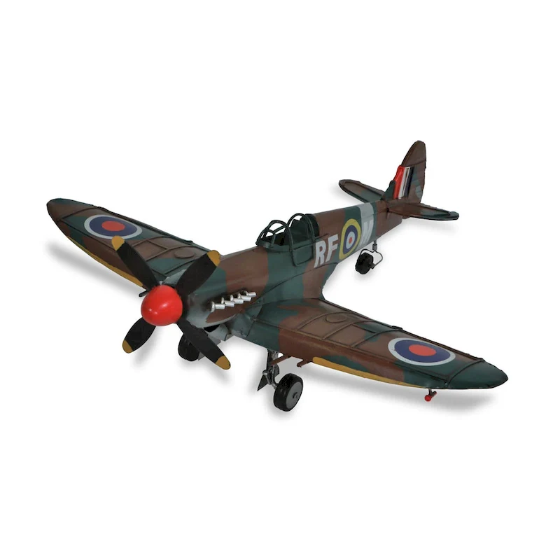 HomeRoots 6  Green Metal Hand Painted 1940 Green and Brown Spit Fire Model Airplane - 17.75' X '6' X '16.5