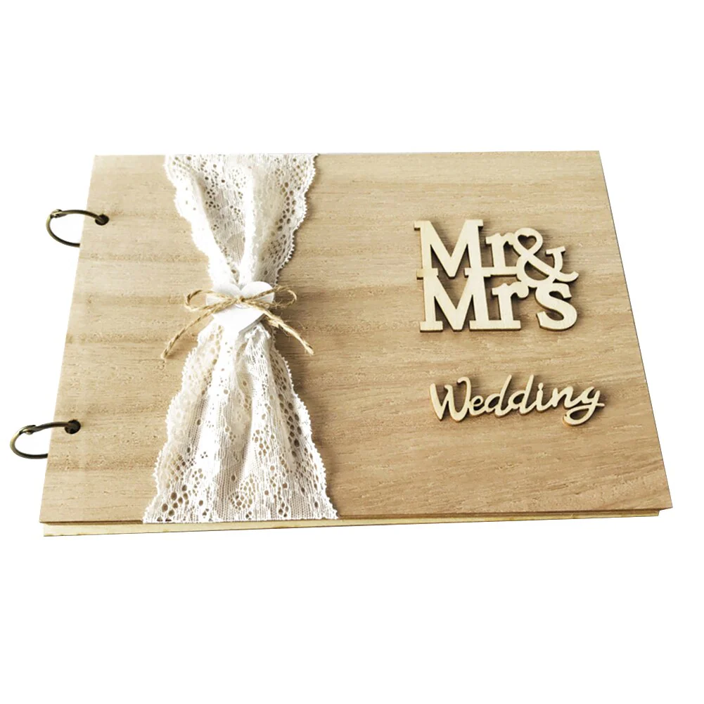 HULIANFU Wedding Guest Book Wooden Heart Hollow Engagement Guestbook Name Sign Board 20 Inside Pages Log Color Good-Looking Appearance - Deanwangkt