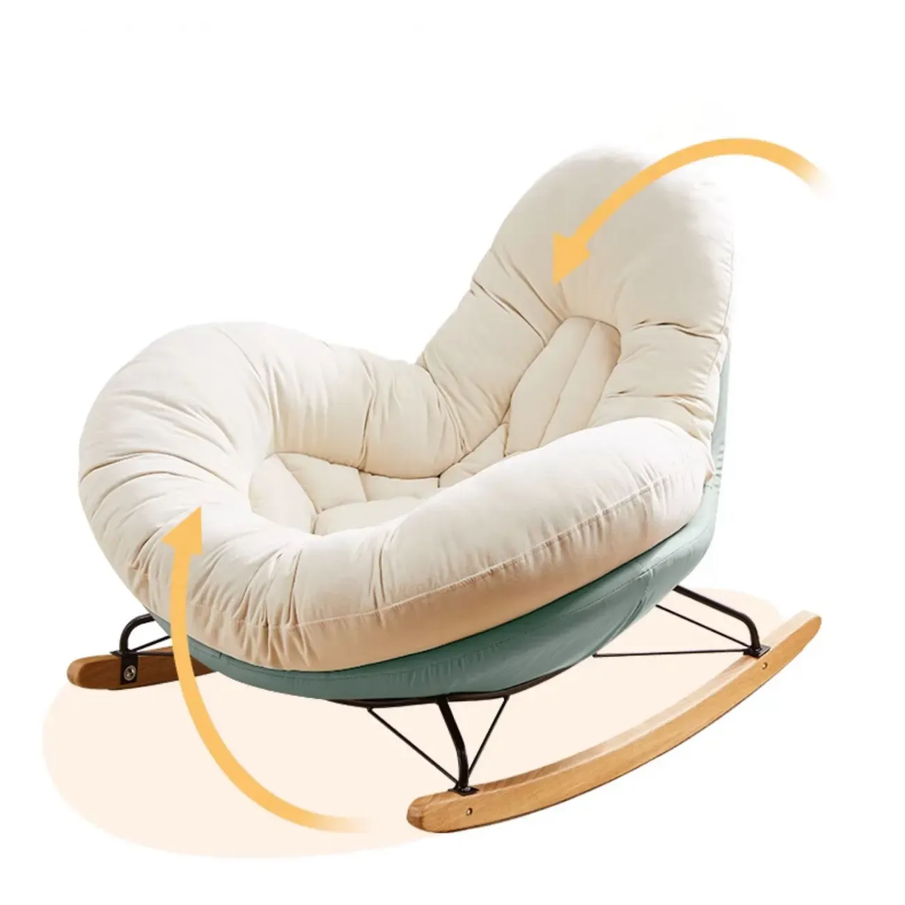 Wide Seat Upholstered Rocking Chair in Beige with Ottoman