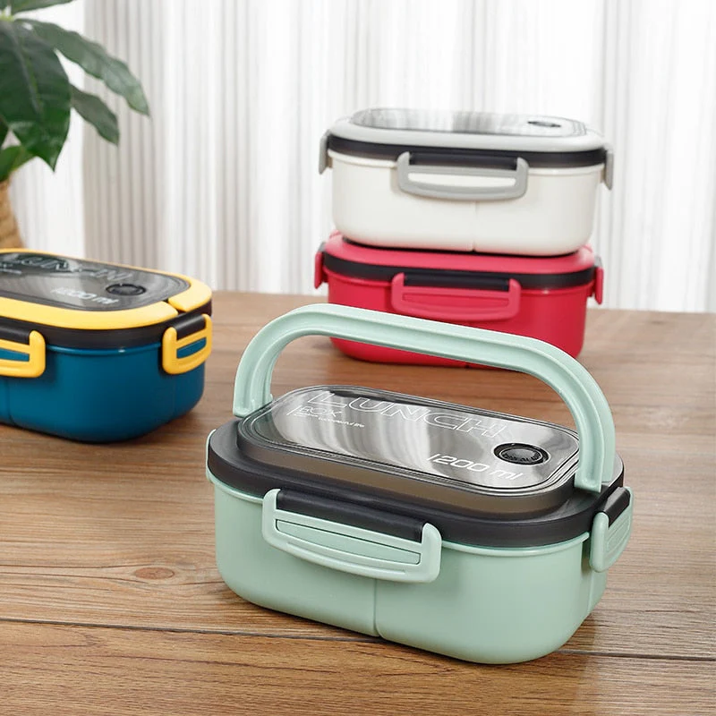 HULIANFU Lunch Box 2 Layers Grids Student Office Worker Microwave Hermetic Bento Box Outdoor Picnic Fruit Food Container with Fork Spoon - Deanwangkt