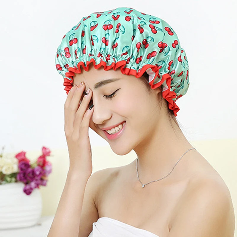 HULIANFU Women Hair Cap Hat Supplies Bathroom Double Layer Shower Waterproof Thick Cover Accessories - Deanwangkt