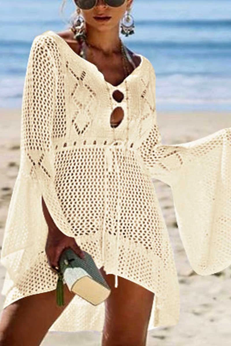 hulianfu Hollow Knitted Beach Cover-up(4 Colors) - Deanwangkt