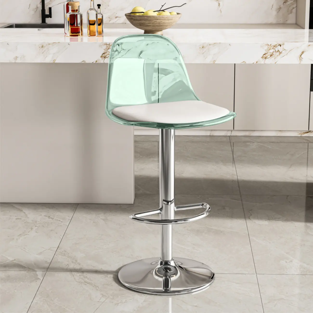 Transparent Acrylic Cushioned Swivel Adjustable Bar Stool
