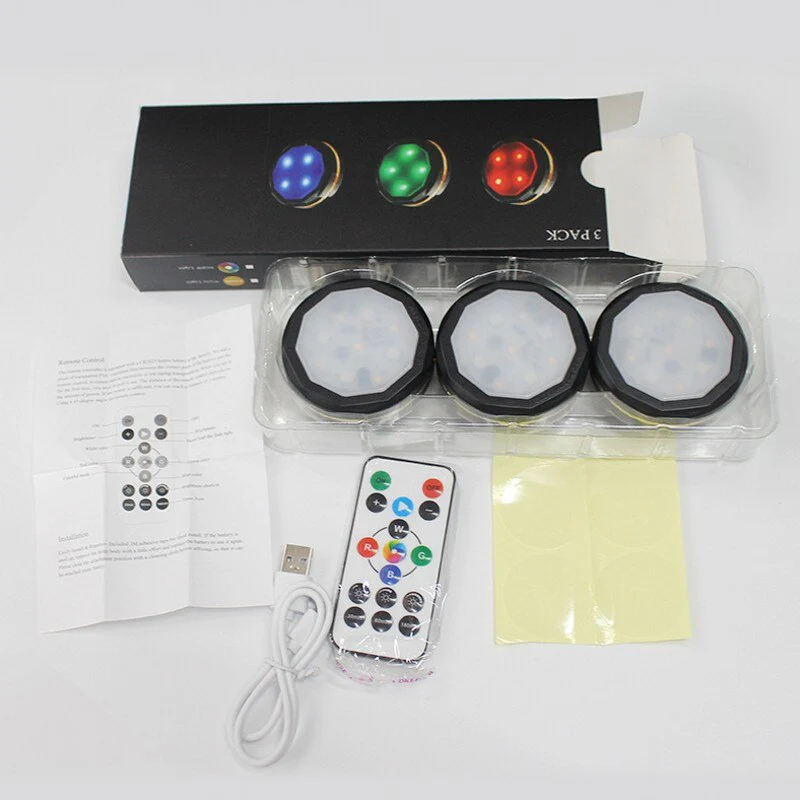 HULIANFU LED Under Cabinet Lighing Rechargeable Puck Light Closet Lights With Remote Counter Bookshelf Portable Round RGB Night Light - Deanwangkt