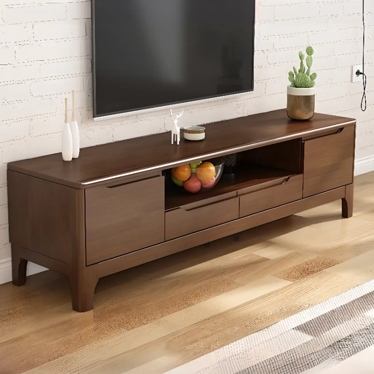 Durable Natural Wooden TV Stand with Cable Management