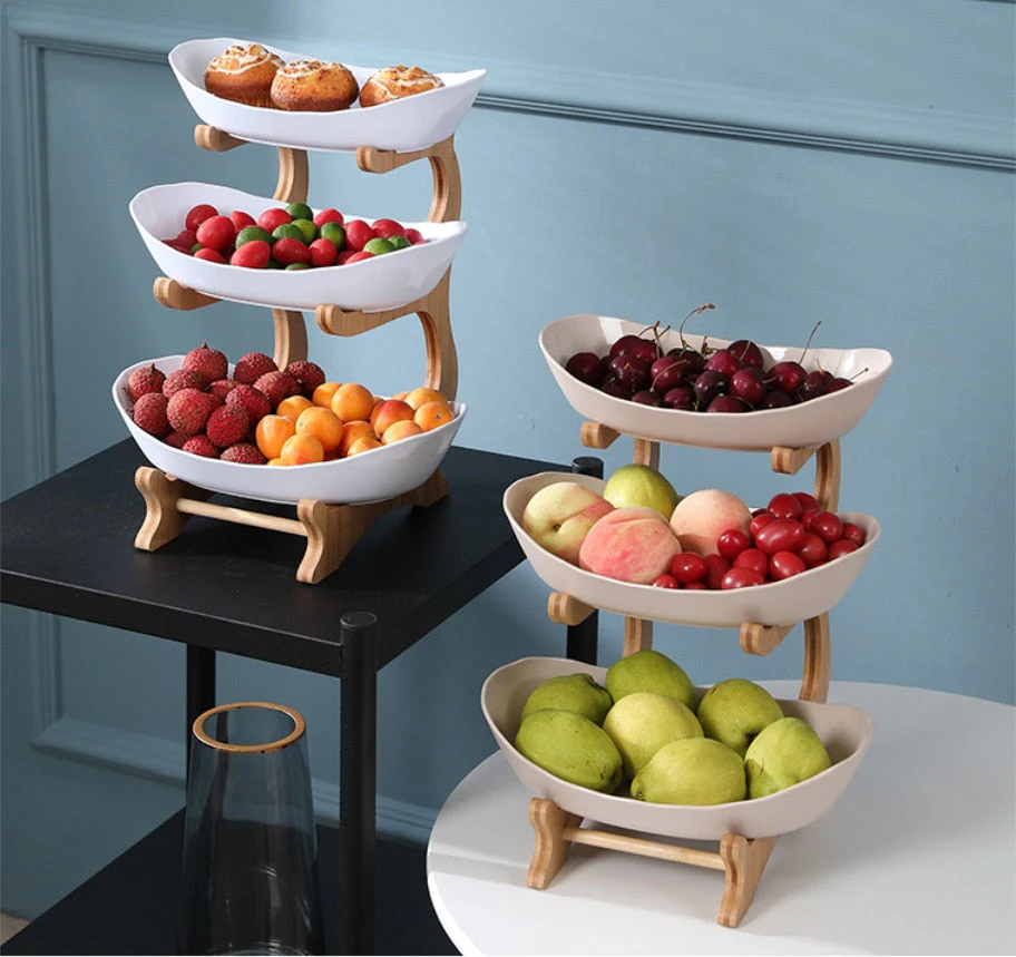 HULIANFU Table Plates For Serving Plates Dinnerware Wooden Partitioned Dish Snack Candy Cake Stand Bowl Food Fruit Plates Set Tableware - Deanwangkt