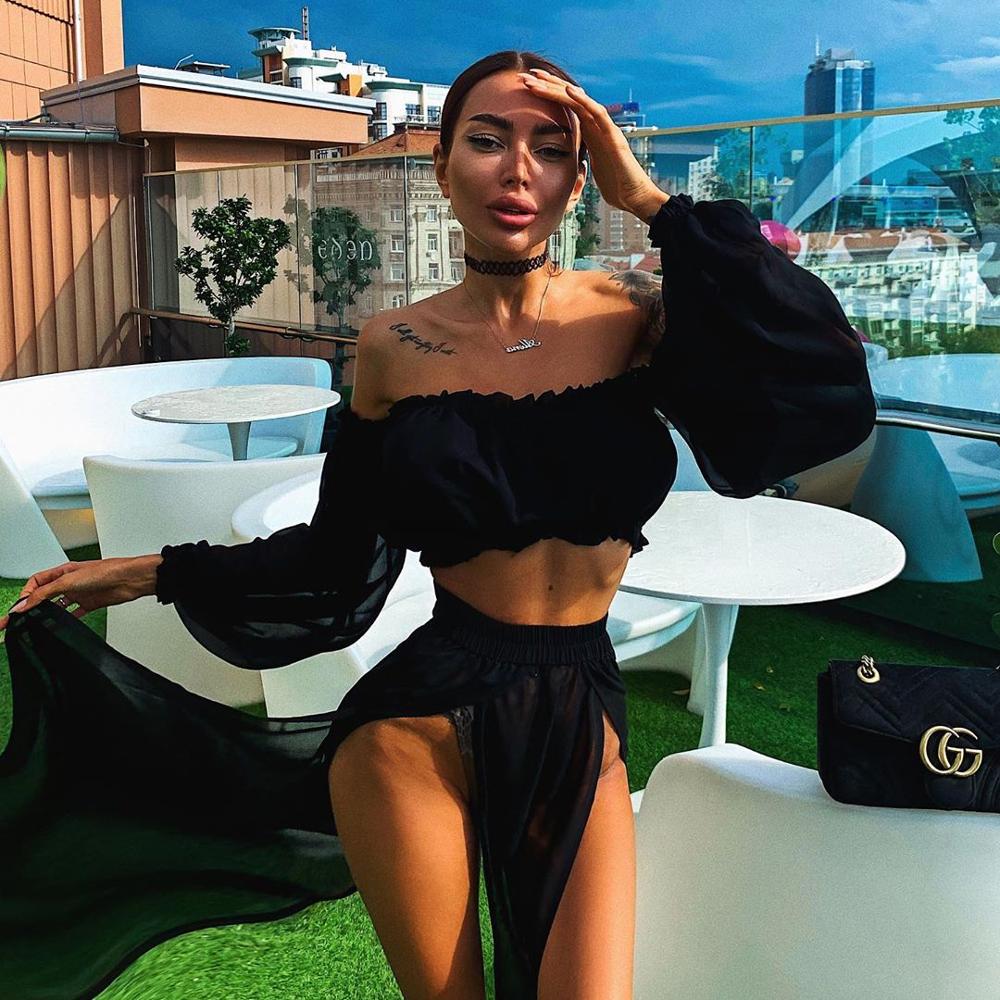 New Cover Up Skirt Swimsuit Chiffon Split Beach Skirt Swimwear Women Bandage Print Beachwear Summer - Deanwangkt